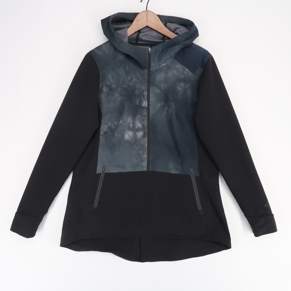 The North Face Hoodie Womens L Black Tie Dye 3/4 Zip High Low Slit Hem Softshell